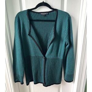 Pendleton Womens Cardigan Sweater Teal Green Black Cotton Size M